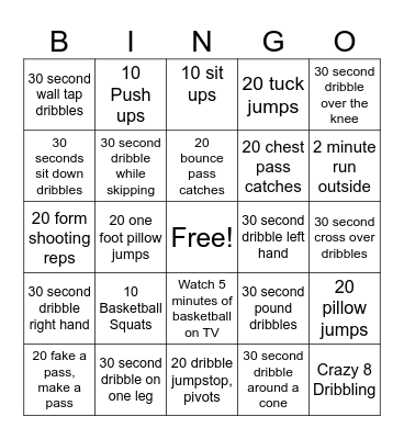 Braves Youth Basketball Bingo Card