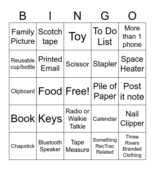 Desk Bingo Card