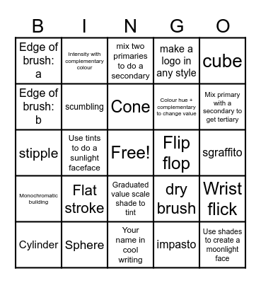 VA20 Acrylics Bingo Card