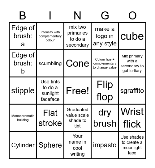 VA20 Acrylics Bingo Card