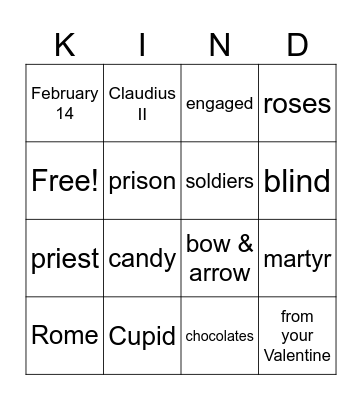 Valentine's Day History Bingo Card