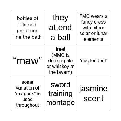 fantasy romance bingo Card