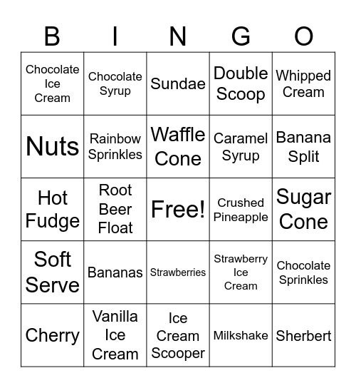 Ice Cream Parlor Bingo Card