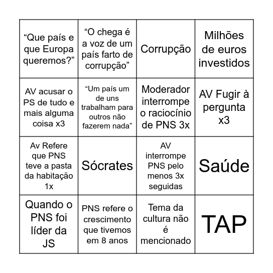 PORTUGAL POR INTEIRO Bingo Card