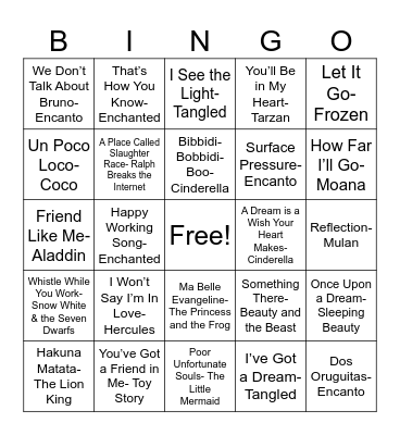 Disney Bingo Card