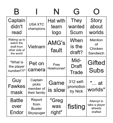 Draft League Season 5 Draft Bingo Card