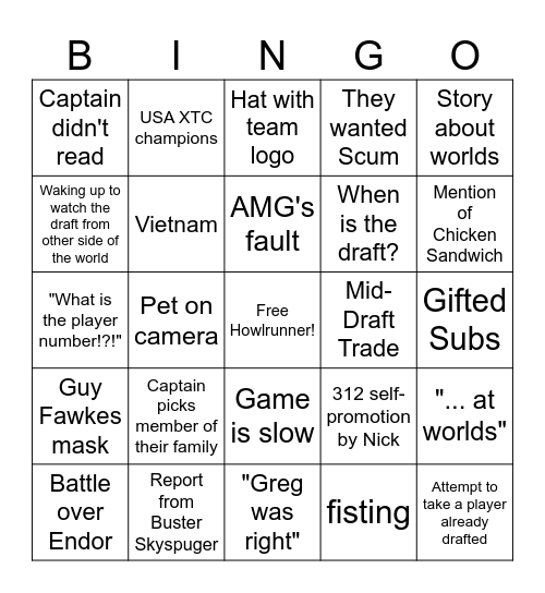 Draft League Season 5 Draft Bingo Card