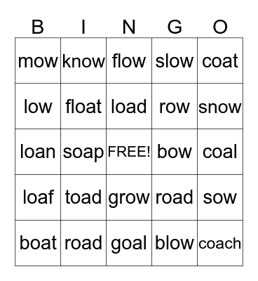 LONG O Bingo Card