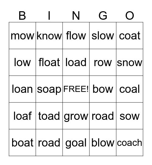 LONG O Bingo Card