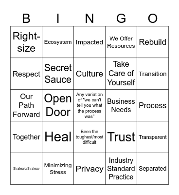 Layoff Briefing Bingo Card