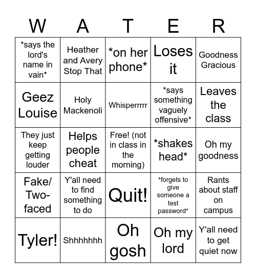 Mrs. Waters Bingo Card