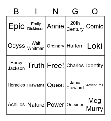 Heros Across Time Bingo Card