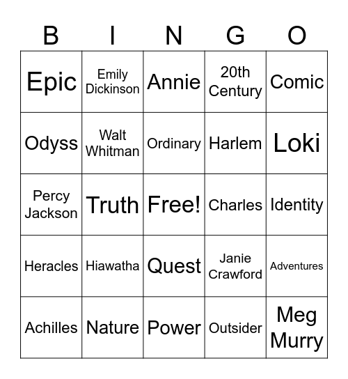 Heros Across Time Bingo Card