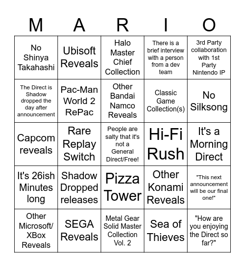 Nintendo Direct Partner Showcase Feb. 2024 Bingo Card