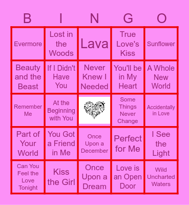 Disney Love Songs Bingo Card