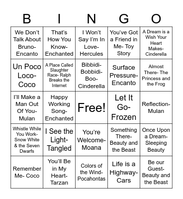 Disney Bingo Card