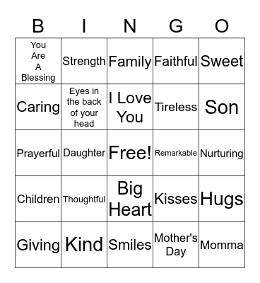 Happy Mother's Day Bingo Card