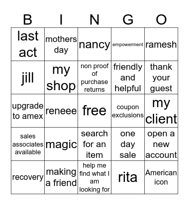 Untitled Bingo Card