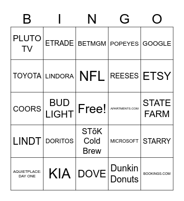 SOPS Super Bowl Fun - COMMERCIAL ADS EDITION Bingo Card