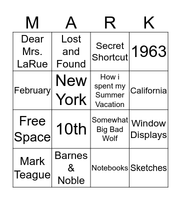 Mark Teague Bingo Card