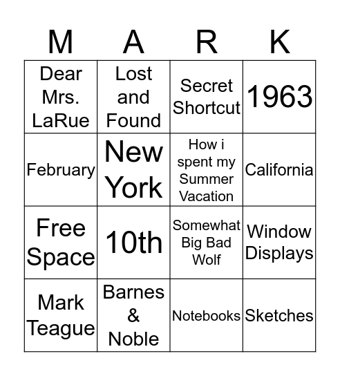 Mark Teague Bingo Card