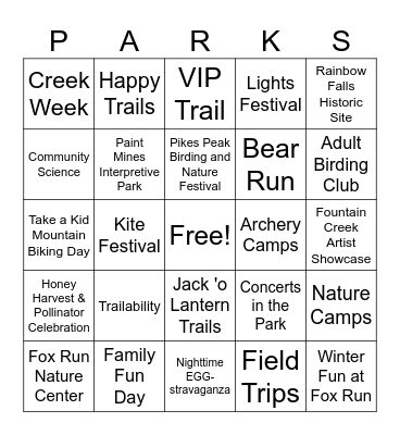 Parks BINGO Card