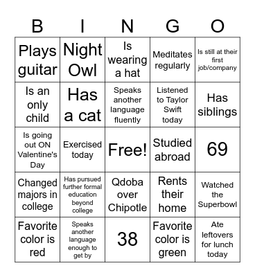 Numbers (1-75) Bingo Card