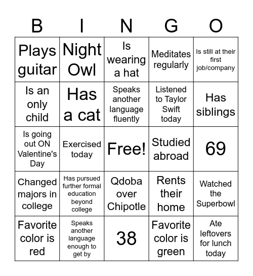 Numbers (1-75) Bingo Card