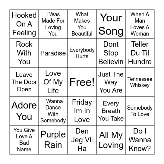 Valentines Bingo Card