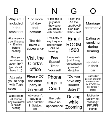 Family Court Bingo!! Bingo Card