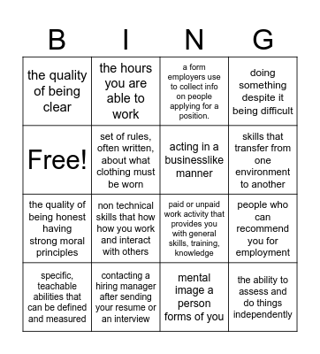 Nextup 13 & 14 Vocabulary Bingo Card