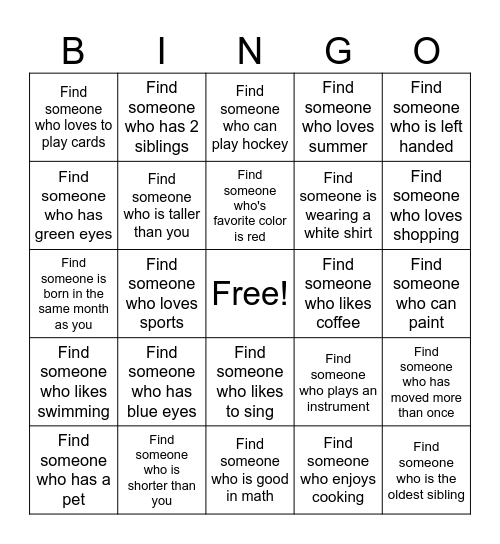 Youth Bingo Card