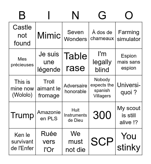 Age of Empires Bingo Card