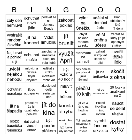 ultimátní bingař Bingo Card