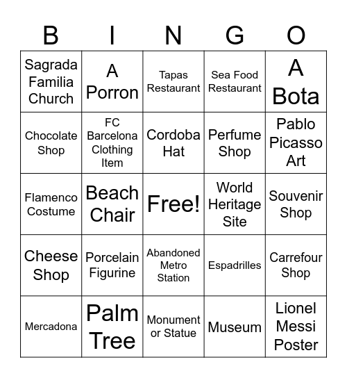 Barcelona Bingo Card