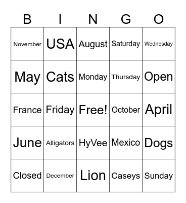 Untitled Bingo Card