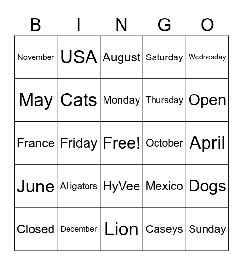 Untitled Bingo Card