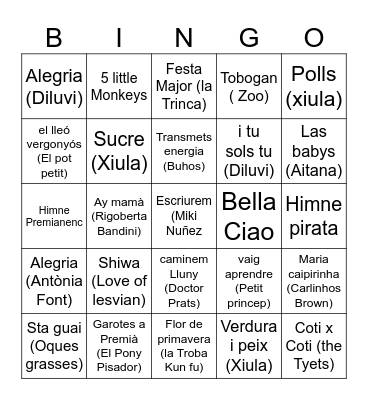 Bingo musical Mar Nova Bingo Card