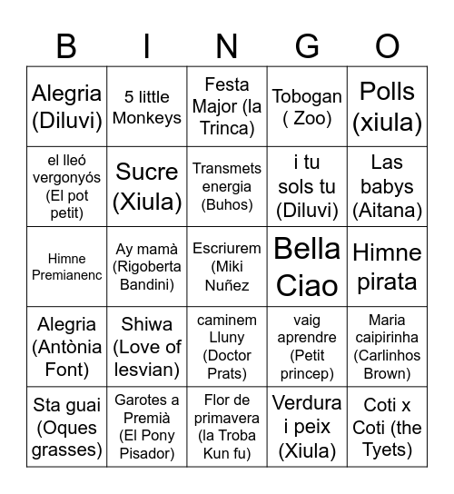 Bingo musical Mar Nova Bingo Card