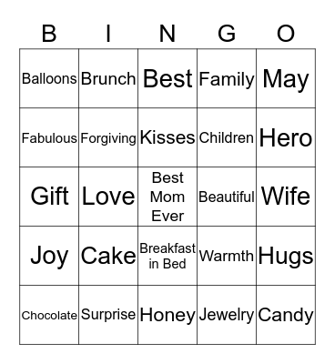 Mother's Day 2016 Bingo Card