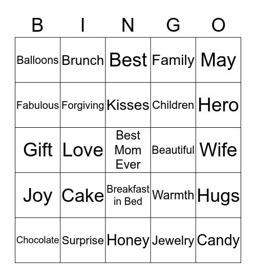 Mother's Day 2016 Bingo Card