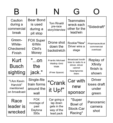 Daytona 500 Bingo Card