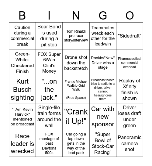 Daytona 500 Bingo Card