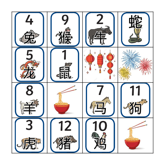 Chinese New Year The 12 Zodiacs Bingo Card