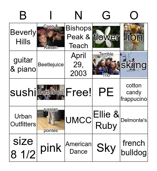 Carissa's 13th Birthday Bingo Card