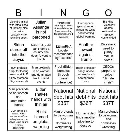 Election Year Bingo Card
