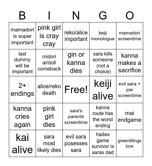 yttd emotion route Bingo Card