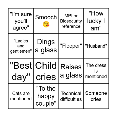 Wedding Bingo! Bingo Card