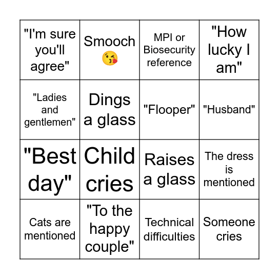 Wedding Bingo! Bingo Card