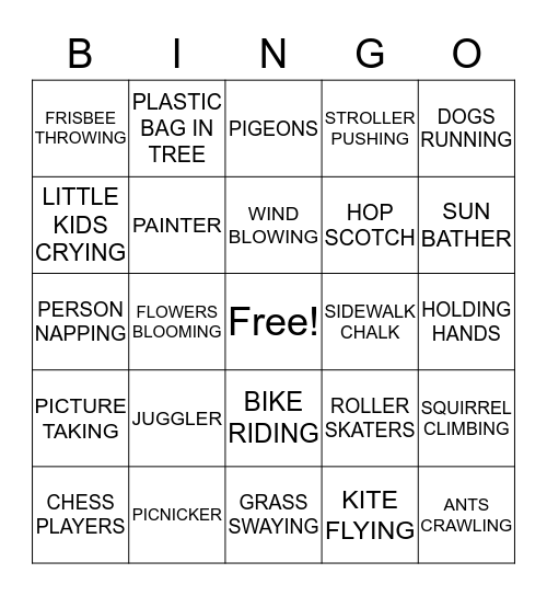 A Day in the Park Bingo Card